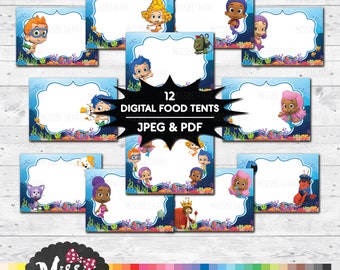 Instant download - Digital Bubble Guppies Food labels, undersea Food tent, birthday party, party decorations, underwater labels, name tags
