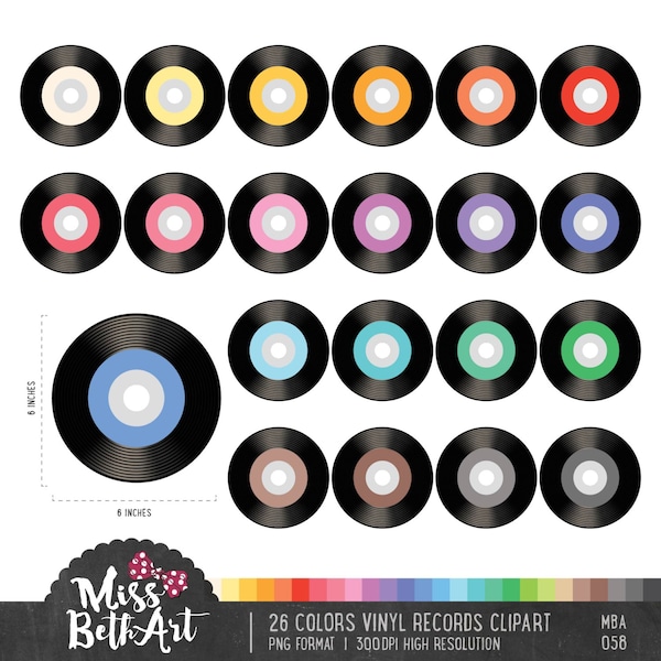 26 Colors Vinyl Record Clipart - Instant Download