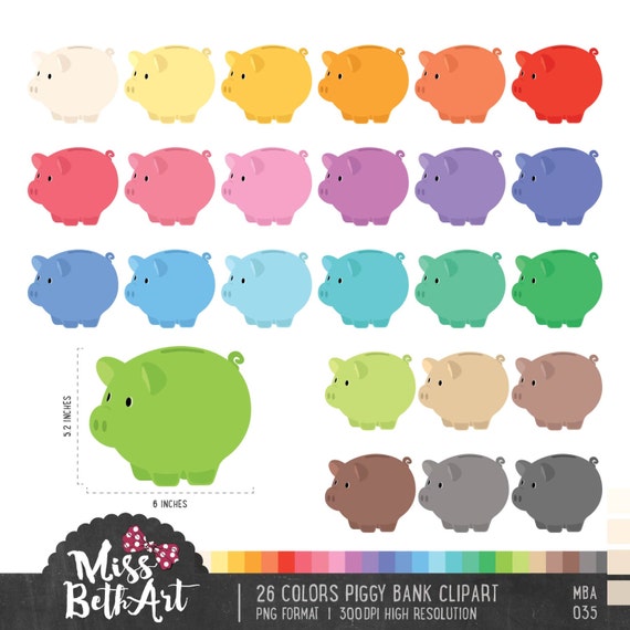 26 Colors Piggy Bank Clipart Instant Download Etsy