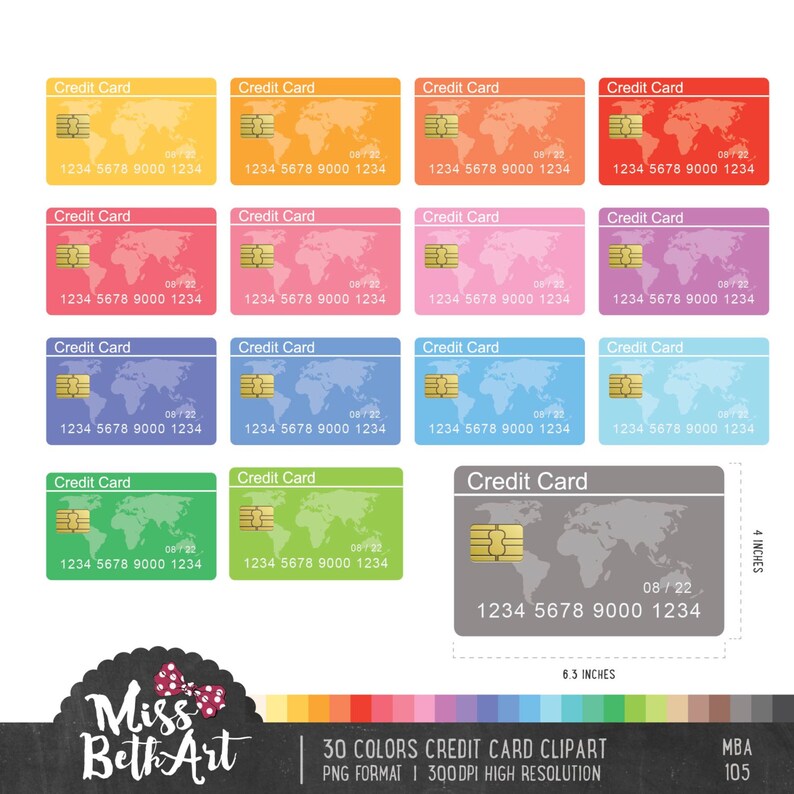 30 Colors Credit Card Clipart Instant Download Etsy