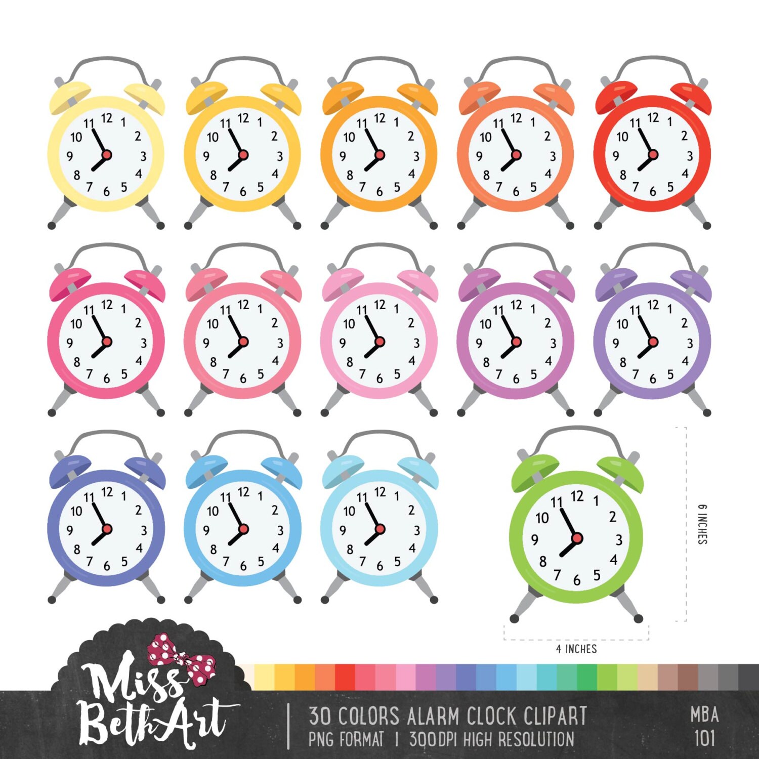 30 Colors Alarm Clocks Clipart Instant Download Etsy
