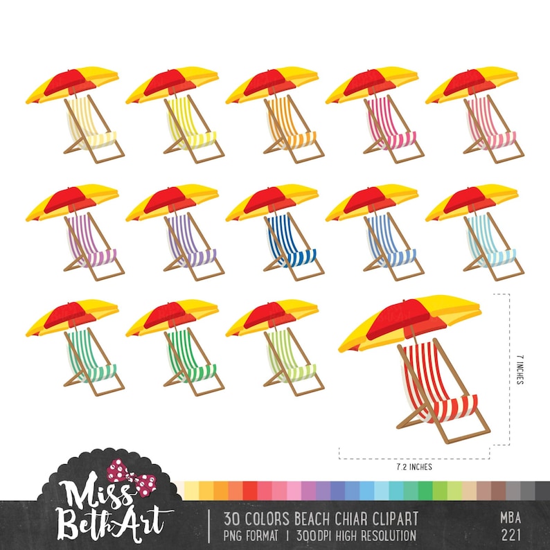 30 Colors Beach Chair Clipart Instant Download