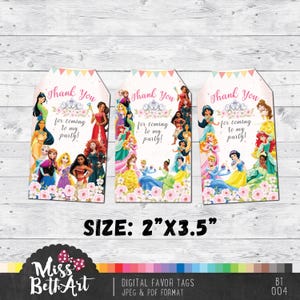 Instant download - Digital Princesses favor Tags, Princess thank you card, thanks sign