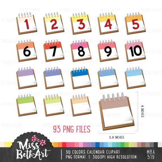 30 Colors Calendar Clipart Day Clipart 93 Png Instant Etsy