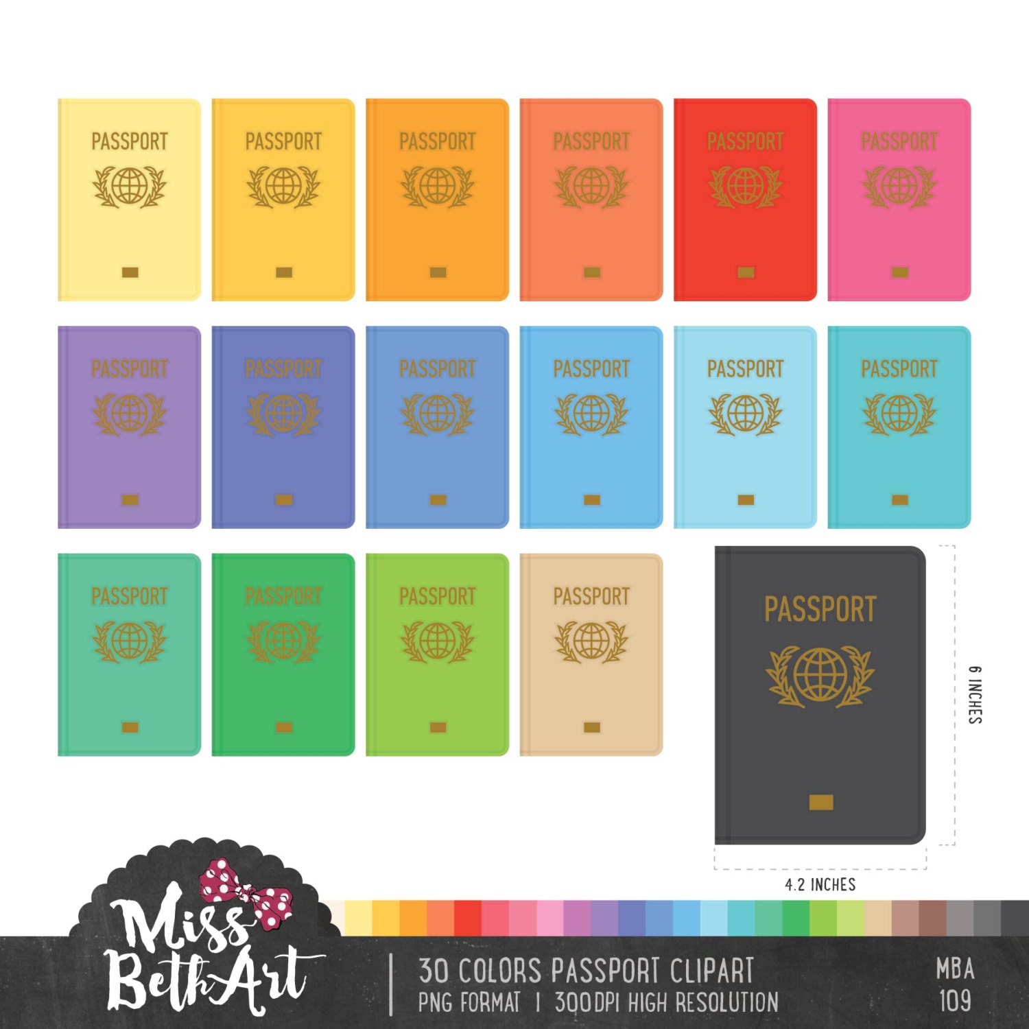 30 Colors Passport Clipart Instant Download 