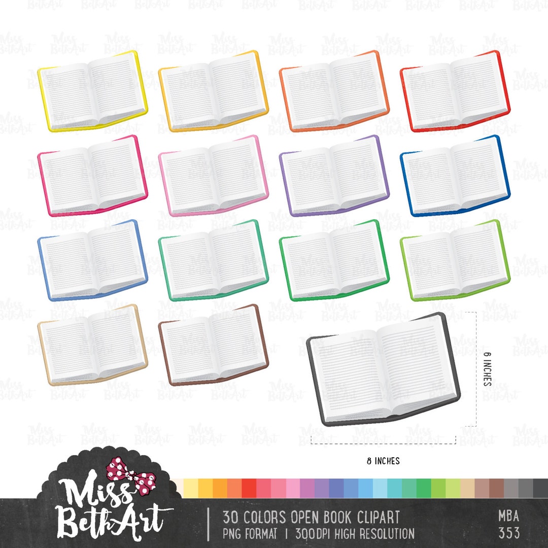30 Colors Open Book / Reading Book Clipart Instant Download - Etsy