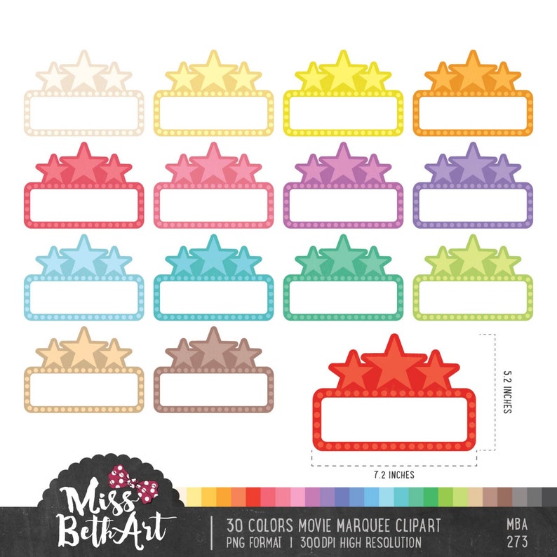 30 Colors Movie Marquee Clipart. Planner Clipart sticker School Bulletin board Clipart Instant Download image 1