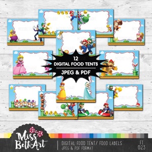 Download instantâneo - Etiquetas digitais para comida do Mario, barracas de comida, decorações para festas, etiquetas do Mario Bros, etiquetas de nome, etiquetas para lembrancinhas, enfeites para sacolas
