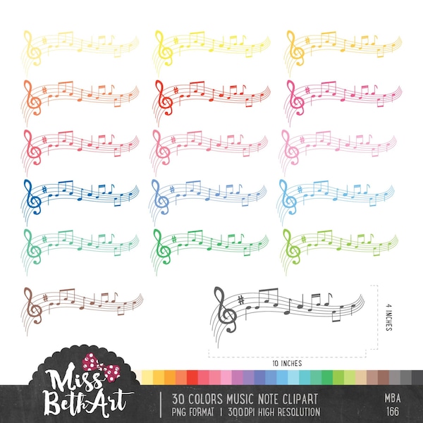 30 Colors Music Note Clipart. Planner sticker Clipart . School Bulletin board Clipart - Instant Download