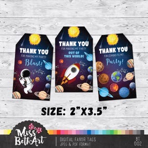 Directe download: bedankkaartjes voor digitale ruimte, bedankkaart Galaxy, label, verjaardagskaartjes zonnestelsel, bedankbordje astronautenfeestje