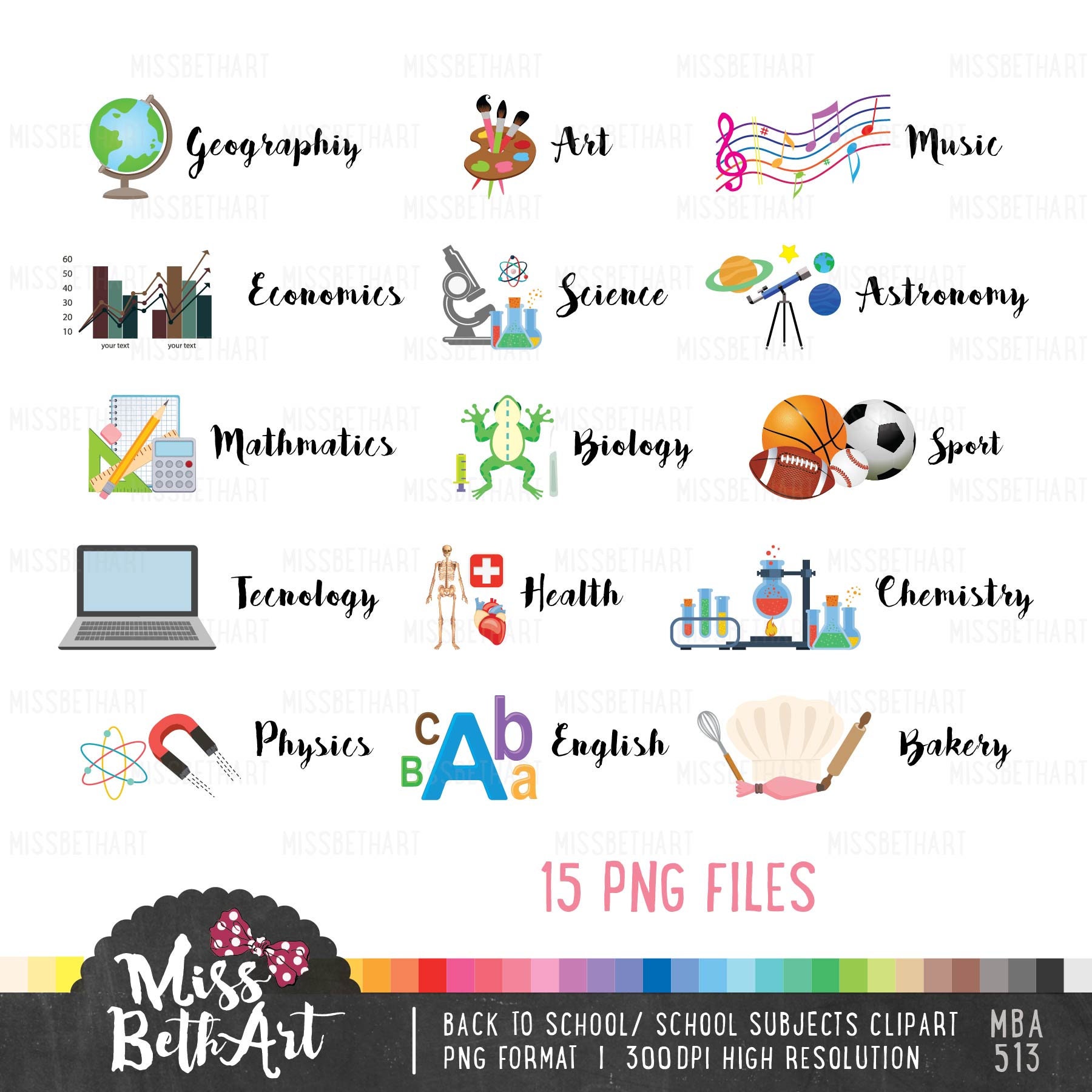 School Subjects / Course Clipart. Back to School clipart. Etsy