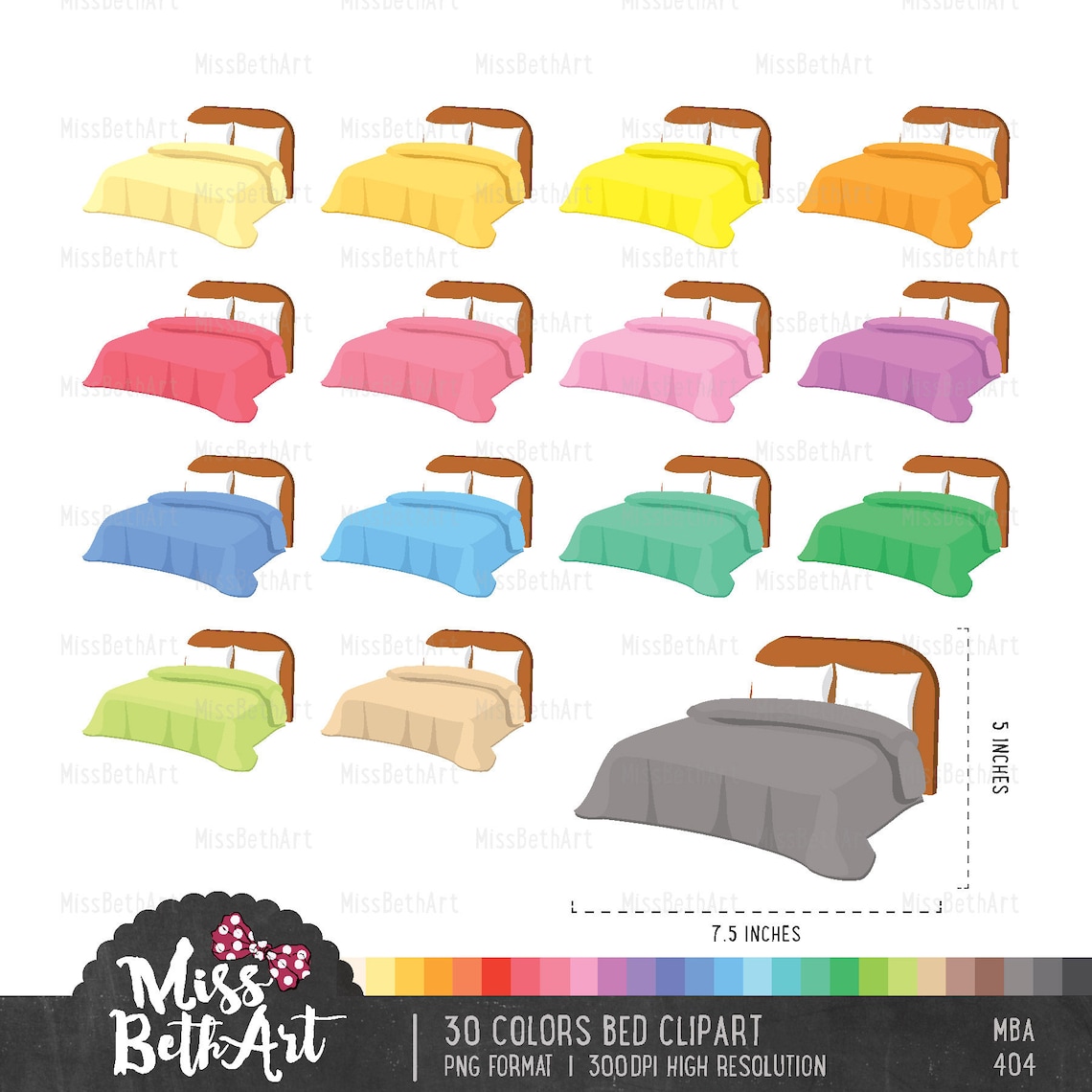 30 Colors Bed/ Bed Sheet Clipart Instant Download Etsy