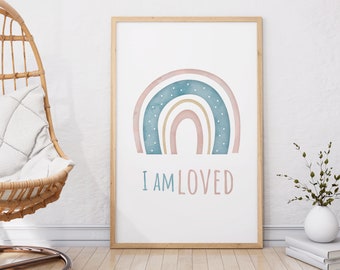 Nursery wall art Kids Wall Art, Kids Boho print Children's Wall Art Rainbow Boho Wall Art Rainbow print, Education Prints Nursery I AM LOVED