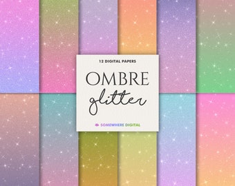 Rainbow Ombre Glitter Digital Paper: Pastel Scrapbooking (Digital Download)