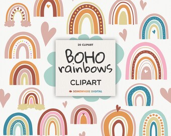 Boho Rainbow Clipart: Pastel Nursery PNG, SVG (Instant Download)