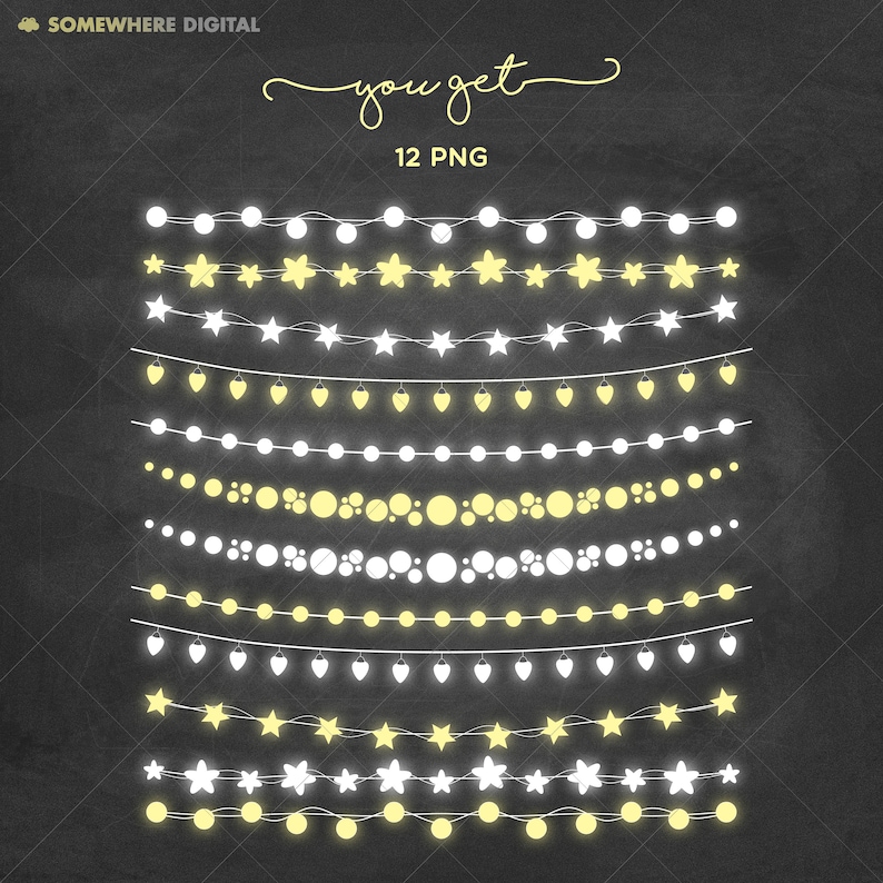 String lights clipart Fairy lights clip art Wedding lights clipart Party lights Digital string light Scrapbooking invites Instant download image 2