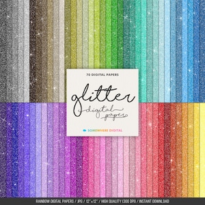 Papier numérique scintillant, paillettes arc-en-ciel imprimable Scrapbooking scintillant, pack de papiers couleurs arc-en-ciel, fond scintillant, téléchargement immédiat