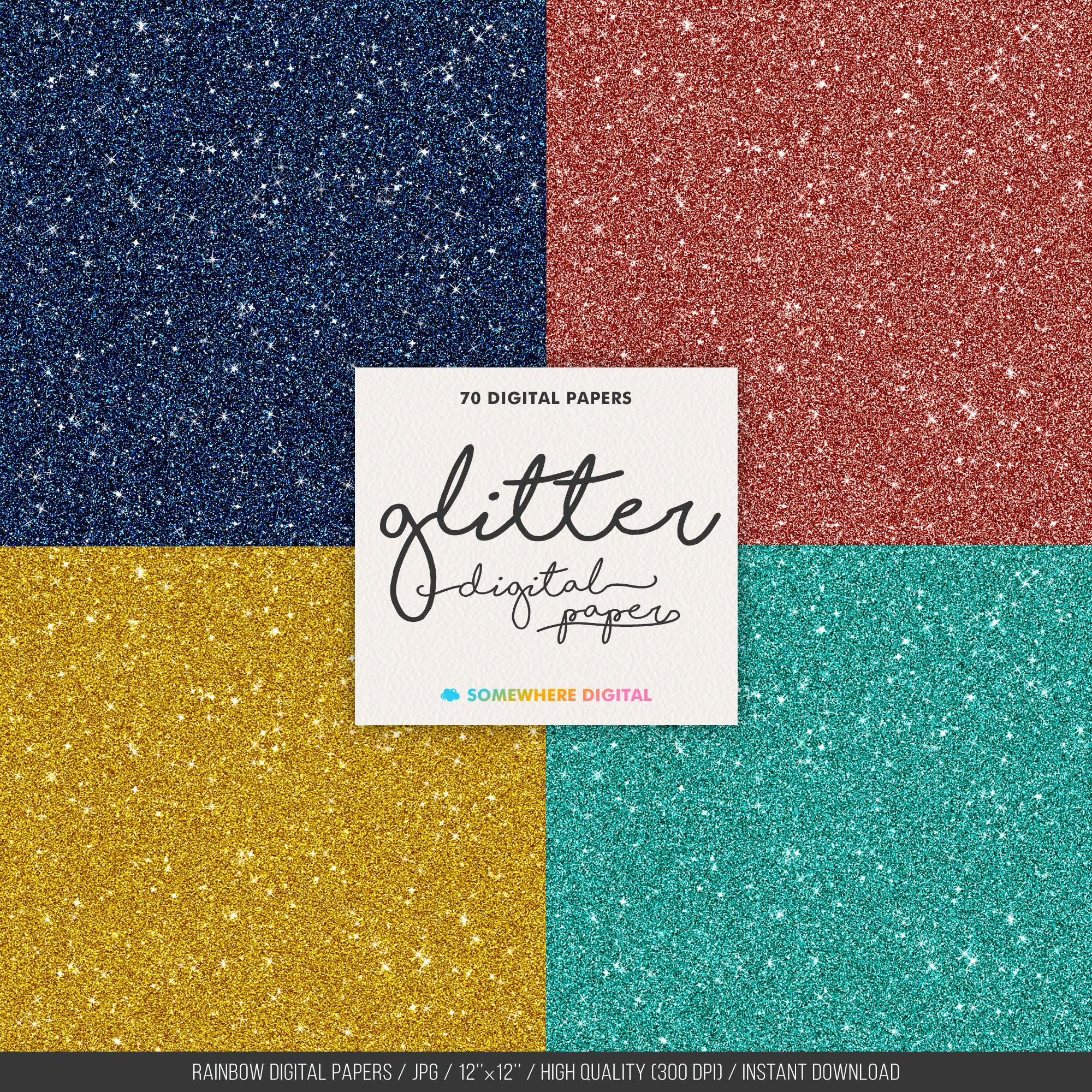 Rainbow Glitter Digital Paper: Sparkly Scrapbook Backgrounds (digital ...