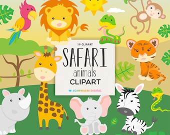 Clipart animali della giungla Animale safari Clipart della giungla Jungle SVG Clipart animali safari carino Leone Tigre Zebra Giraffa Serpente Scimmia PNG Download