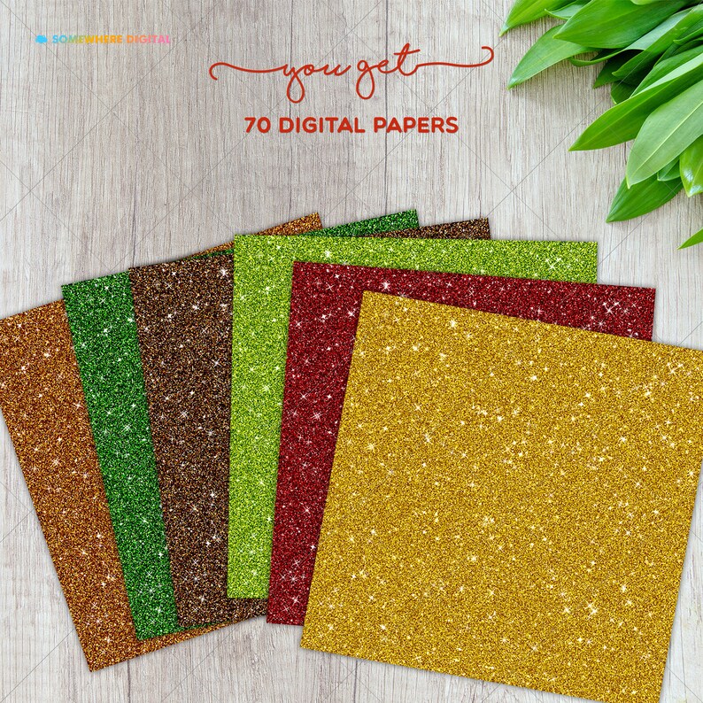 Glitter Digital Paper Glitter Papers Pack Rainbow Printable Digital ...