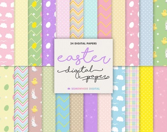 Easter digital paper Easter scrapbooking kit Easter bunnies paper Chick Eggs Easter papers pattern Chevrons DIY Polka dots Instant download