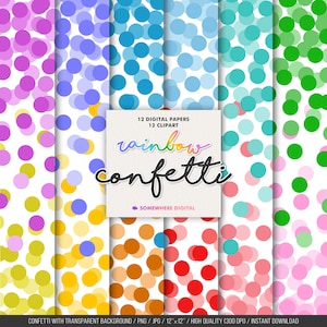 Confetti clipart Confetti digital paper Rainbow confetti clipart Rainbow confetti clipart Confetti Transparent background Instant download