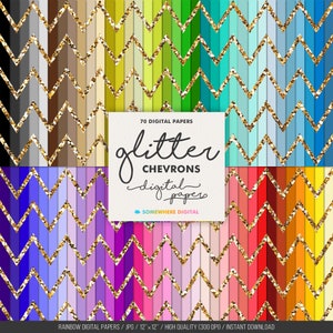 Chevron digital paper Chevron glitter paper Gold digital paper Chevrons scrapbooking Rainbow printable Glitter paper pack Instant download