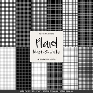 Plaid digital paper Black and white gingham Lumberjack Tartan Gingham Checks pattern Buffalo plaid Scottish plaid scrapbook Instant download