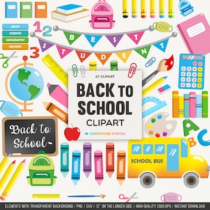 Back to School Clipart | School Supplies PNG for Teachers, Planners, Worksheets & Classroom Decor