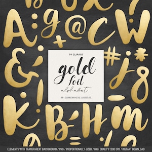 Sofortiger download Goldfolie digitales Alphabet Buchstaben goldene Buchstaben Cliparts