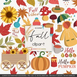 Fall clipart Fall stickers Autumn bundle Pumpkin clipart supplies Kids clipart Fall printable Autumn doodle PNG Instant download