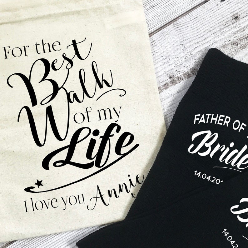 For the Best Walk of my Life Father of the Bride Personalised wedding morning socks for walking up the aisle daughter give away