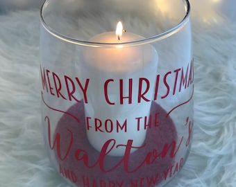 Personalised Christmas Candle Holder Vase Family Christmas Gift