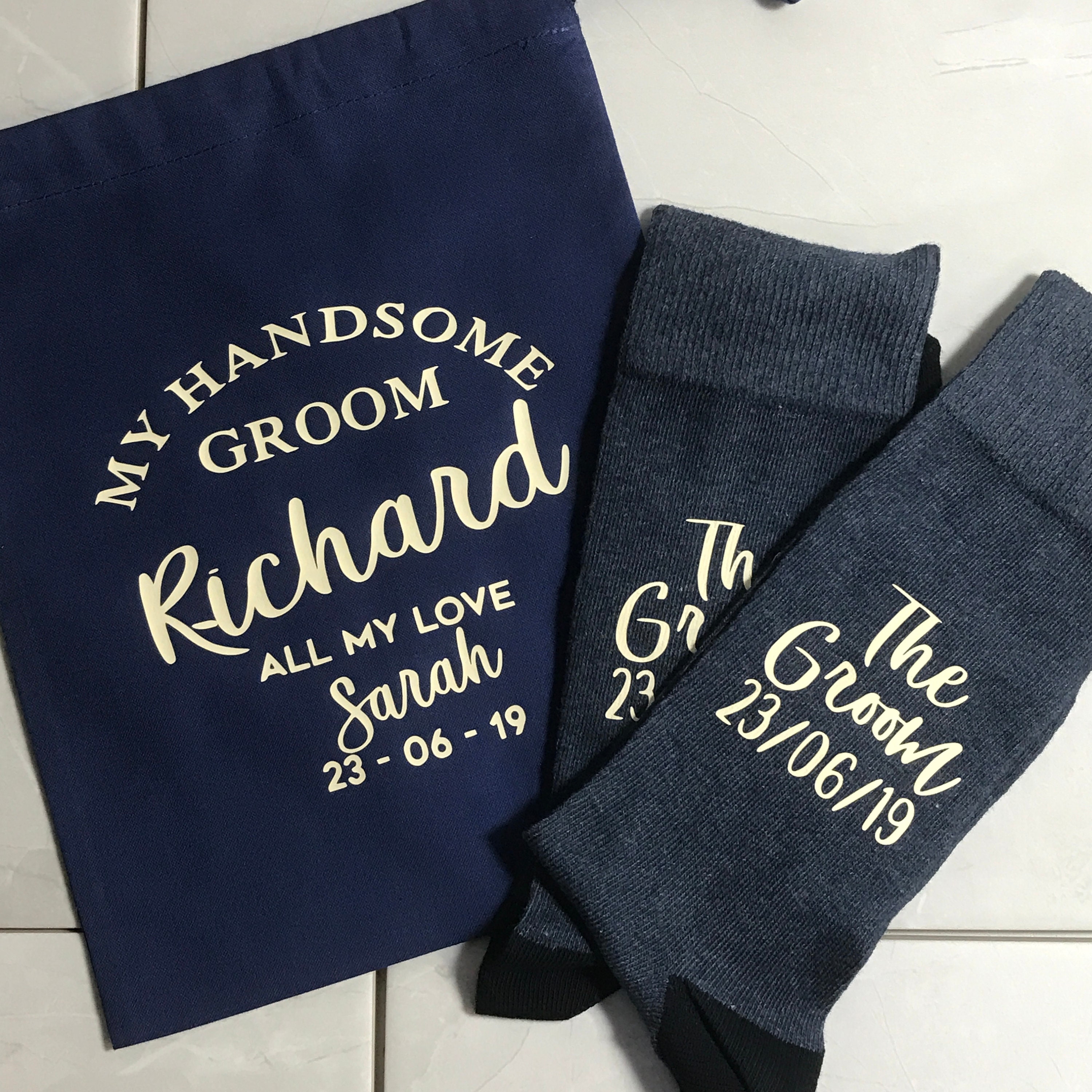Personalised Groom Wedding Socks With Matching Gift Bag Etsy Australia