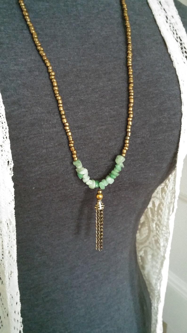 amethyst tassel healing beaded Viking necklace Long rustic boho layering necklace vintage gemstone gypsy jewelry unique yoga gift for her