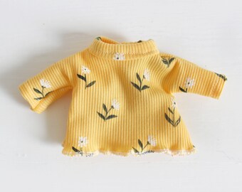 Cheery Yellow Floral Ribbed Shirt for Dolls