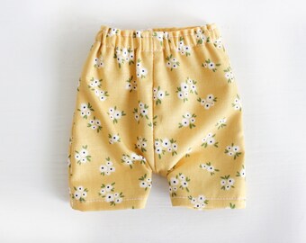 Yellow with White Floral Gathered Shorts for Dolls