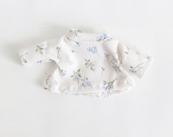 Blue Floral Ribbed Shirt for Dolls