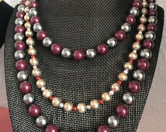 Cranberry Tri Strand Necklace