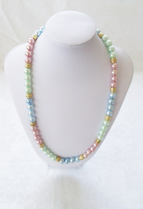 Items similar to Pastel Pearls 8mm-Single Strand-Gold Tone Spacers ...