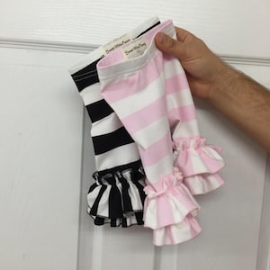 Double FLARE large stripes ruffle girls leggings, newborn ruffle leggings, stretchy knit ruffle icings, baby ruffle leggings, layering pant