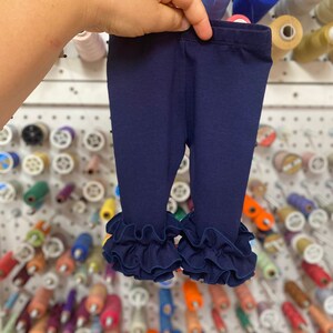 Navy Double ruffle girls leggings, newborn ruffle leggings, stretchy knit ruffle icings, baby ruffle leggings, navy icings, coming home
