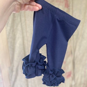 Navy blue girls Double ruffle leggings, navy fall bottoms, birthday girls outfits, newborn leggings, toddler birthday outfits, preemie pants