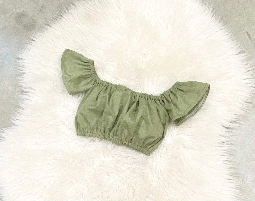 Sage off Shoulder Tops, Girls Summer Crop Top, Toddler Summer Crop Top