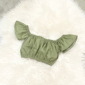 Sage  off shoulder tops, girls summer crop top, toddler summer crop top, girls birthday outfits, solid colors baby girls boho crop tops
