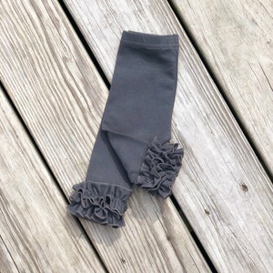 Charcoal gray Double ruffle girls leggings, newborn ruffle leggings, stretchy knit ruffle icings, baby ruffle leggings, thanksgiving