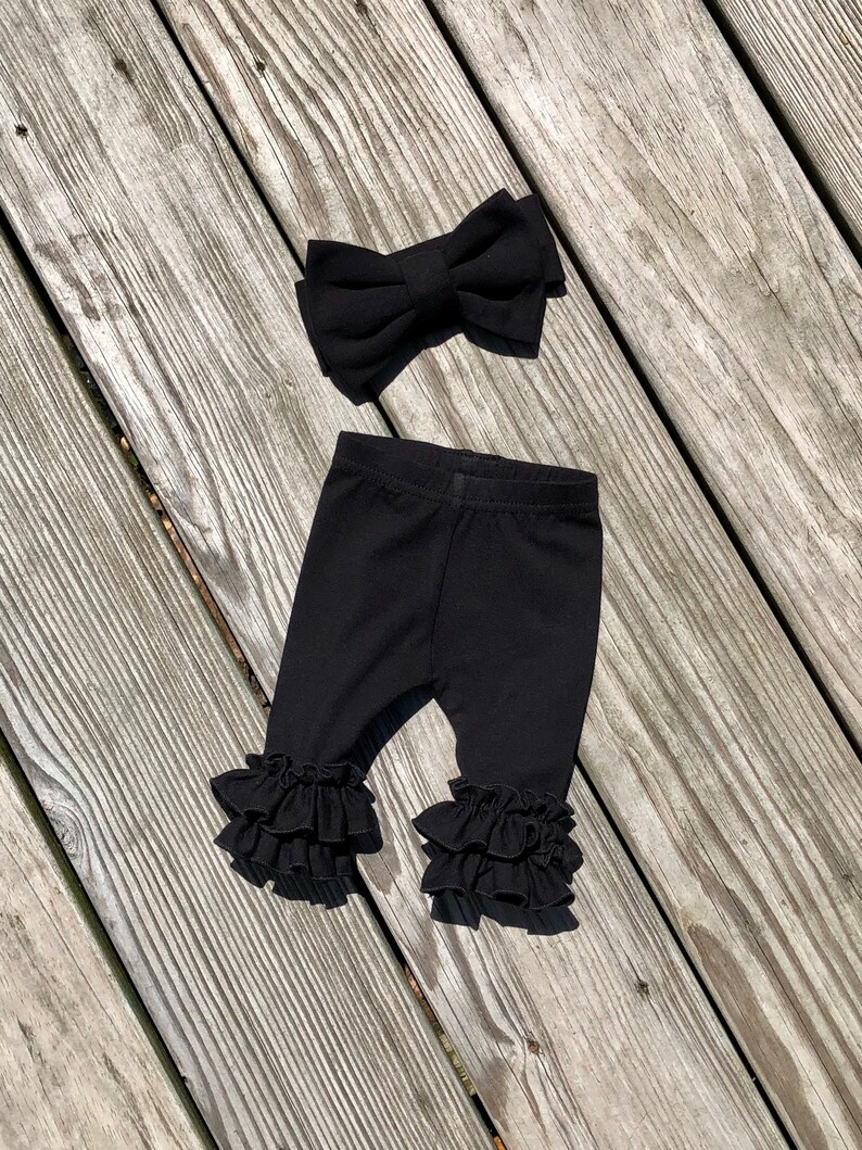 stretchy knit ruffle icings Purple FLARE newborn leggings and bow headband set newborn ruffle leggings Double ruffle newborn leggings