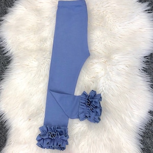knit denim ruffle leggings, blue jeans knit ruffle icings, toddler ruffle legging, easter outfits, newborn ruffle leggings, coming home baby