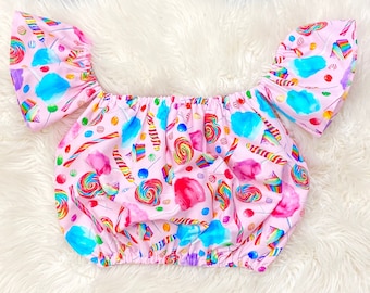 Candy land off  shoulder top, girls pink crop top, toddler ruffle top, newborn crop tops, coming home outfits, boho baby outfits
