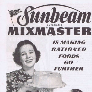1943 Sunbeam Kitchen Mixmaster Wartime Duty Original Vintage Advertisement